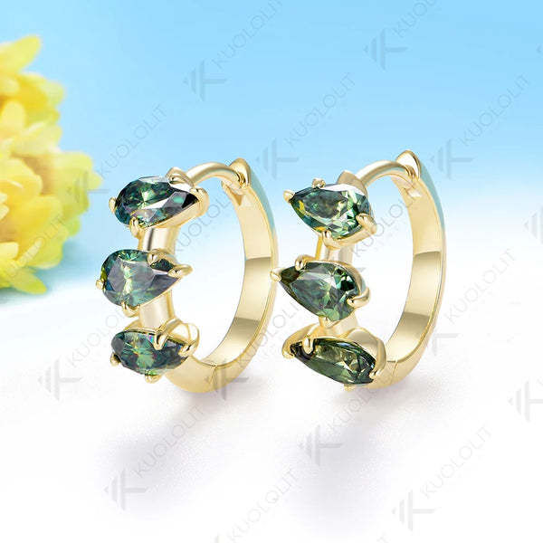 Kuololit 2.1CTW Cyan Moissanite Hoop Earrings for Women Solid 18K 14K 585 Gold Clip Earrings for Classic Christmas Gifts Party