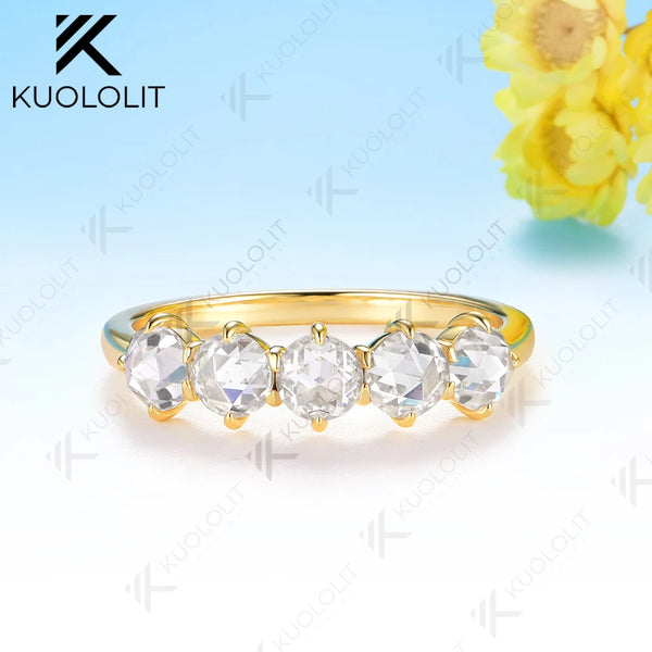 Kuololit 1.5CTW Rose Cut Moissanite Ring for Women Solid 585 18K 14K 10K Gold Wedding Band Ring for Anniversary Gifts Christmas