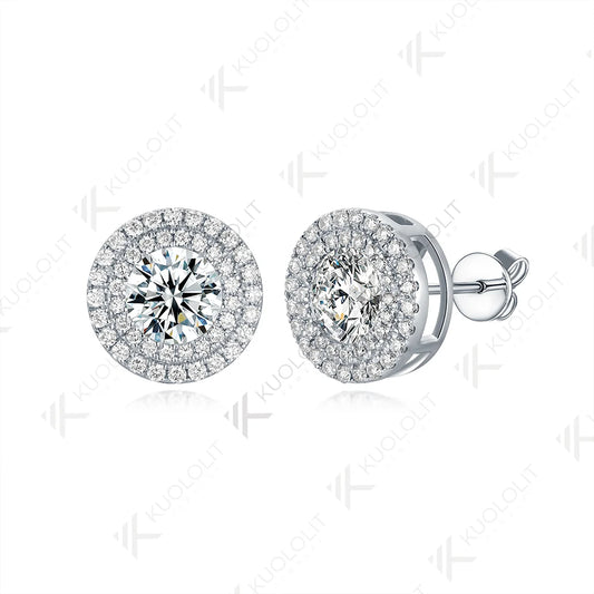 Kuololit 2CTW  Moissanite Stud Earrings for Women Solid 18K 14K 10K 585 White Gold D VVS1 GRA Halo Earrings for Christmas Gifts