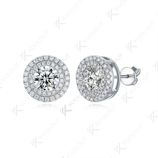 Kuololit 2CTW  Moissanite Stud Earrings for Women Solid 18K 14K 10K 585 White Gold D VVS1 GRA Halo Earrings for Christmas Gifts