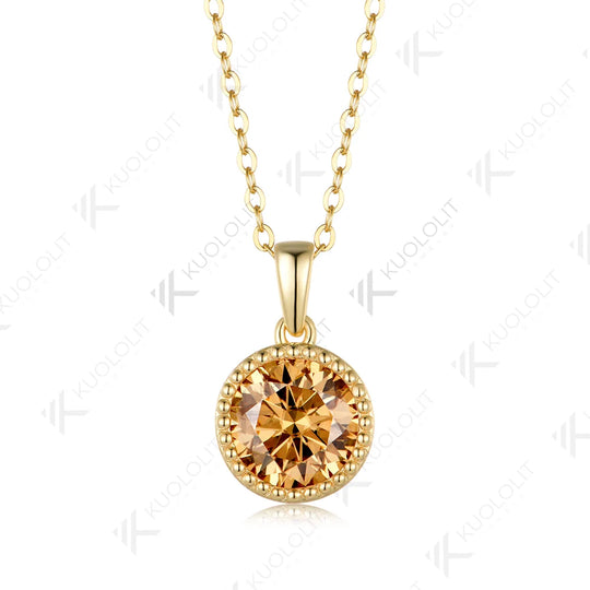 Kuololit 3CT Champagne Moissanite Necklace for Women Solid 585 14K 10K Yellow Gold Custom Necklace for Christmas Anniversary