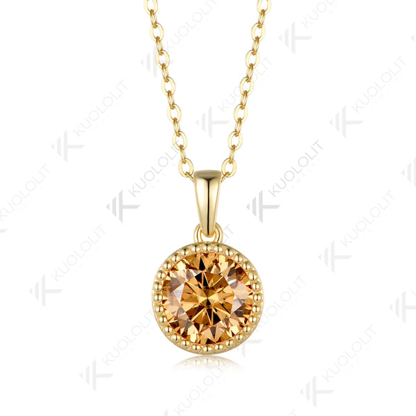 Kuololit 3CT Champagne Moissanite Necklace for Women Solid 585 14K 10K Yellow Gold Custom Necklace for Christmas Anniversary