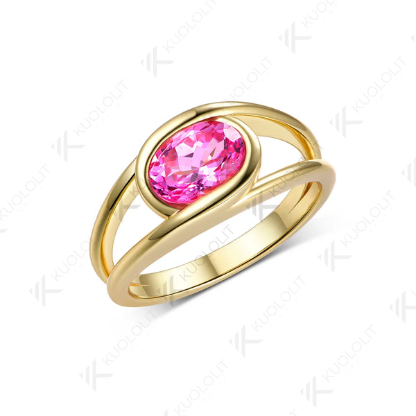Kuololit 1.5ct Lab Grown Pink Sapphire Custom Ring for Women Solid14K 10K 585 Yellow Gold Engagement Ring for Christmas Gift