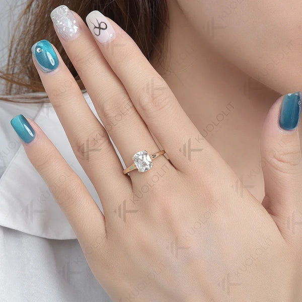 Kuololit 3CT OMC Enlonged Cushion Moissanite Engagement Rings for Women PT950 Solid 14K 10K Yellow Gold for Engagement Wedding Christmas