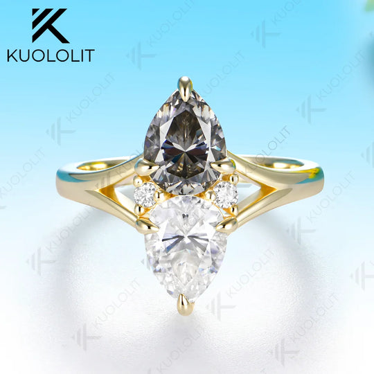 Kuololit 2.5CT Grey White Moissanite Custom Ring for Women Solid 14K 10K 585 Yellow Gold Engagement Ring for Christmas Gifts