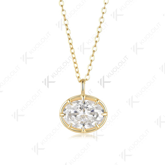 Kuololit 5CT Oval Cut Moissanite Custom Necklace for Women Solid 585 14K 10K Yellow Gold Necklace for Christmas Gifts Engagement
