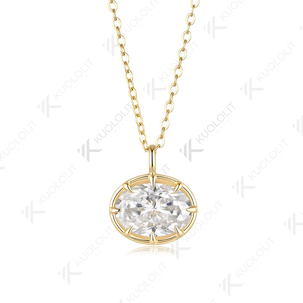 Kuololit 5CT Oval Cut Moissanite Custom Necklace for Women Solid 585 14K 10K Yellow Gold Necklace for Christmas Gifts Engagement