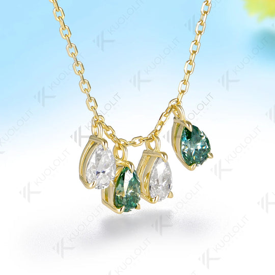 Kuololit 2CTW Cyan White Moissanite Custom Necklace for Women Men Solid 585 14K 10K Yellow Gold Pear Chain for Christmas Gifts