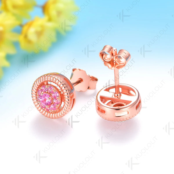Kuololit 0.25CTW Lab Grown Pink Sapphire Custom Stud Earrings for Women 14K 10K 585 Yellow Gold Stud Earrings for Christmas Gift