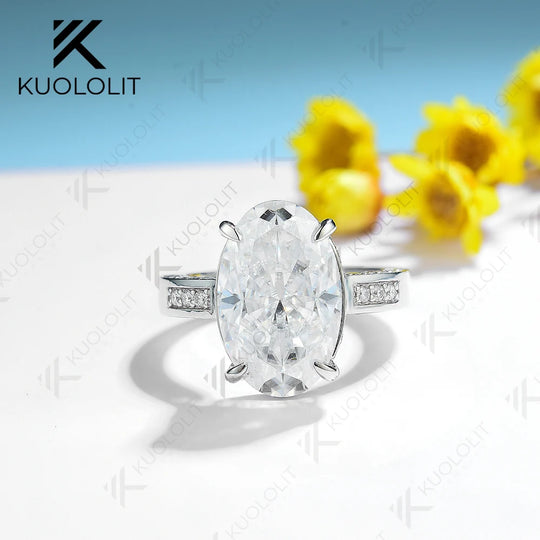 Kuololit 5CT Moissanite Rings for Women Solid 14K 10K 585 Yellow Gold Oval Cut for Engagement Wedding Christmas Gift Anniversary