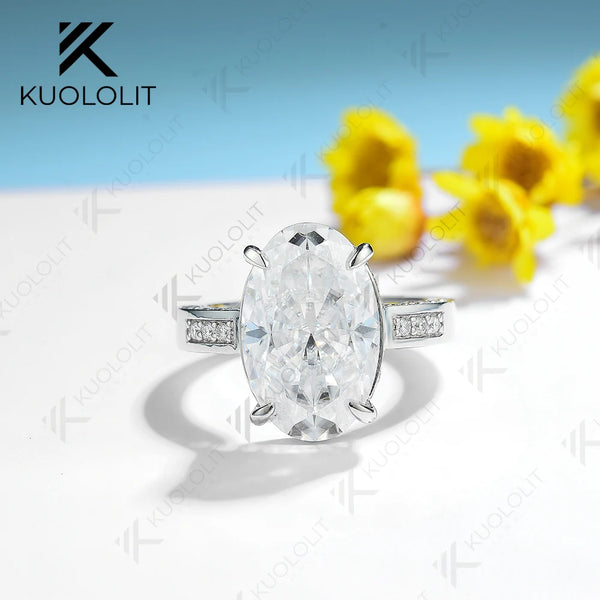 Kuololit 5CT Moissanite Rings for Women Solid 14K 10K 585 Yellow Gold Oval Cut for Engagement Wedding Christmas Gift Anniversary