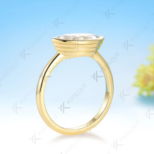 Kuololit 2CT Marquise Moissanite Custom Ring for Women Men Solid 14K 10K 585 Yellow Gold Engagement Ring for Christmas Gifts