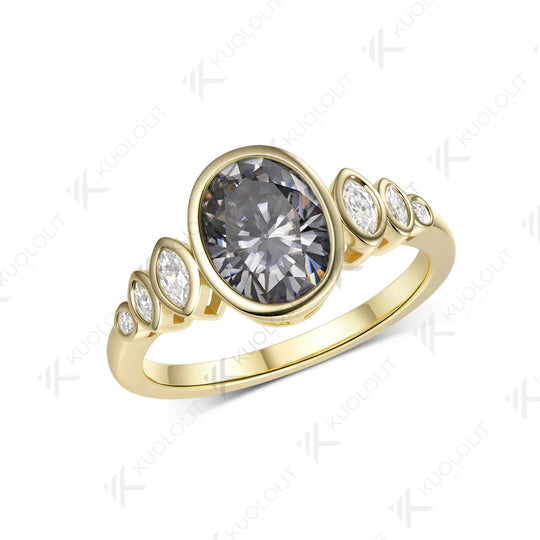 Kuololit 2CT Grey Moissanite Custom Ring for Women Solid 14K 10K 585 Yellow Gold Engagement Ring for Christmas Gifts Party