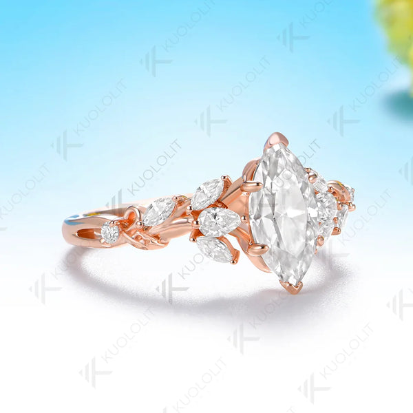 Kuololit 1CT Moissanite Custom Ring for Women Solid 14K 10K 585 Yellow Gold Marquise for Christmas Gifts Engagement Anniversary