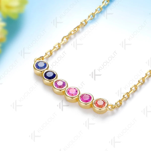 Kuololit Lab Grown Gemstone Rainbow Necklace for Women Solid 14K 10K Yellow Gold Pedant Necklace for Engagement Christmas