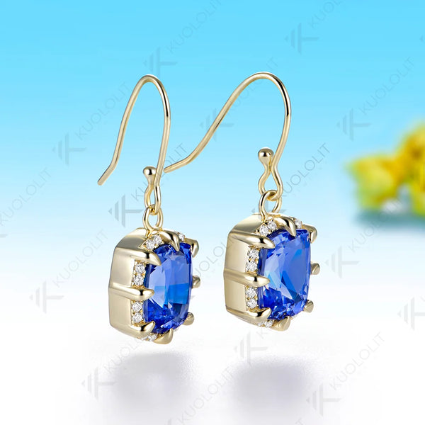Kuololit 5CTW Lab Grown Blue Sapphire Custom Hoop Earrings for Women Solid 14K 10K 585 Yellow Gold for Christmas Gifts Party