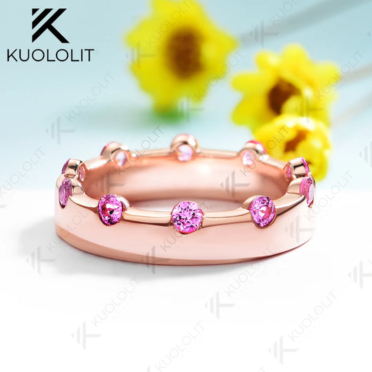 Kuololit 0.6CTW Lab Grown Pink Sapphire Ring for Men Women Solid 14K 10K Gold Ring Band for Anniversary Christmas Gifts Party