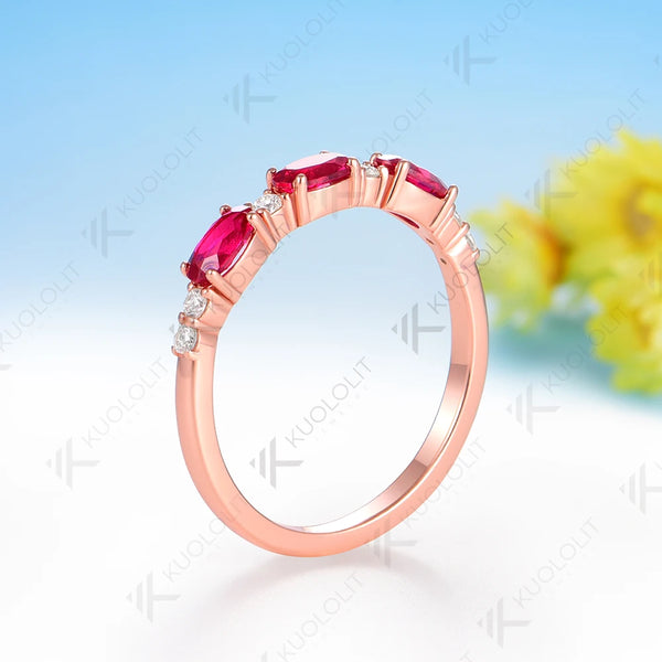 Kuololit 1CTW Lab Grown Ruby Moissanite Ring for Women Solid 10K 14K Rose Gold Gemstone Ring for Wedding Christmas Gifts Party