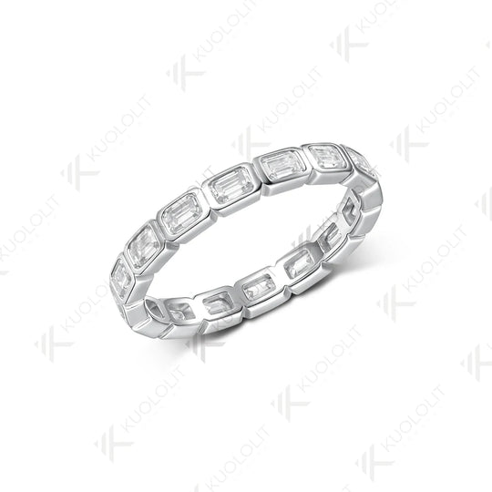Kuololit 2.4CTW Moissanite Ring for Men Women Soild 14K 10K White Gold Bezel Set Emerald Cut Wedding Band for Christmas Gifts