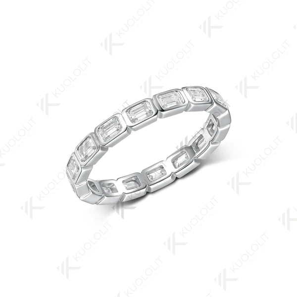 Kuololit 2.4CTW Moissanite Ring for Men Women Soild 14K 10K White Gold Bezel Set Emerald Cut Wedding Band for Christmas Gifts