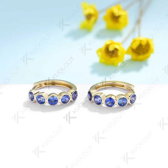 Kuololit 1CTW Lab Grown Blue Sapphire Hoop Earrings for Women Solid14K 10K Gold Silver Yellow Gold Clip Hoop for Party Christmas
