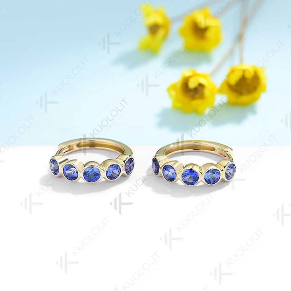 Kuololit 1CTW Lab Grown Blue Sapphire Hoop Earrings for Women Solid14K 10K Gold Silver Yellow Gold Clip Hoop for Party Christmas