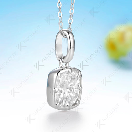 Kuololit 3CT Enlonged Cushion Moissanite Necklace for Women Solid 585 14K 10K Yellow Gold Necklace for Christmas Gift Party