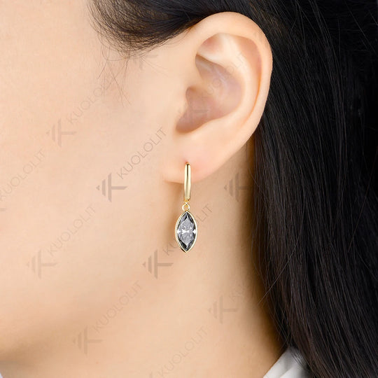 Kuololit 4CTW Grey Moissanite Marquise Cut  Earrings for Women Solid 14K 10K 585 Yellow Gold  Clip Earring for Christmas Gifts