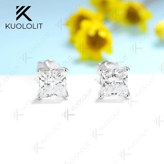 Kuololit 2CTW Moissanite Stud Earrings for Women Solid 18K 14K 10K 585 White Gold Anniversary Earrings for Christmas Gifts GRA