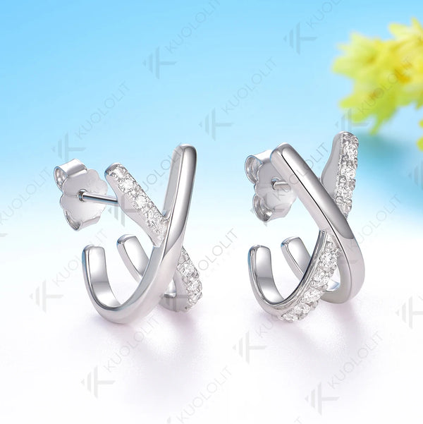 Kuololit 0.28CTW Moissanite Cross Stud Earrings for Women Solid 14K 10K 585 Yellow Gold Stud Earrings for Christmas Gifts Party