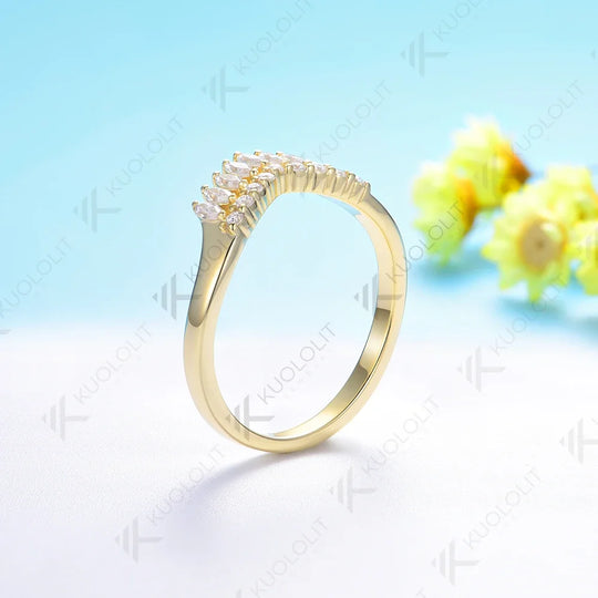 Kuololit 0.6CTW Lab Grown Diamond Marquise Band for Women Solid 18K 14K 10K Gold Ring for Anniversary Engagement Gifts Party