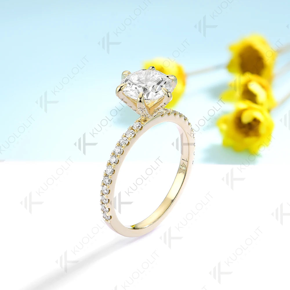 Kuololit IGI 1.5CT Lab Grown Diamonds Engagement Rings for Women Solid 18/14/10K 585 Yellow Gold DVS1for Wedding Christmas Gifts