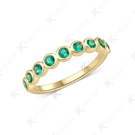 Kuololit Lab Grown Emerald Ring for Women Men Solid 14K 10K Yellow Gold Half Eternity Wedding Band for Christmas Engagement Gift