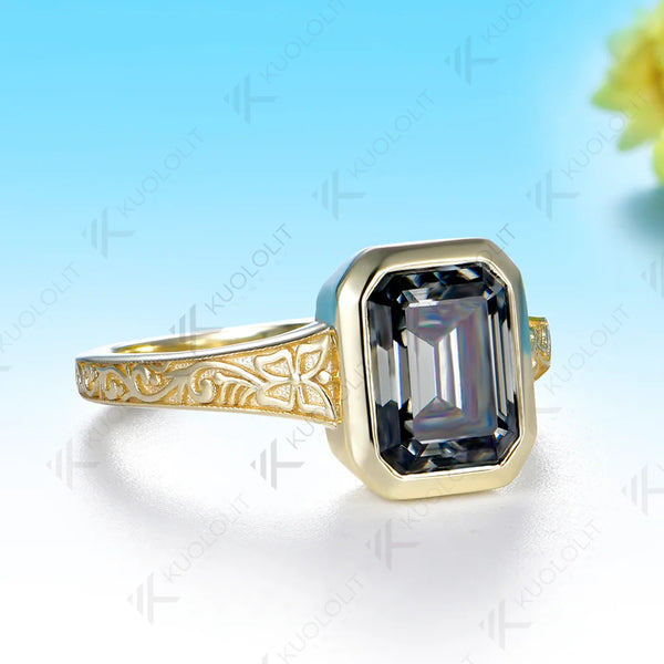 Kuololit 3CT Grey Moissanite Engagement Ring for Women Solid 14K 10K 585 Yellow Gold  Ring for Christmas Party Anniversary
