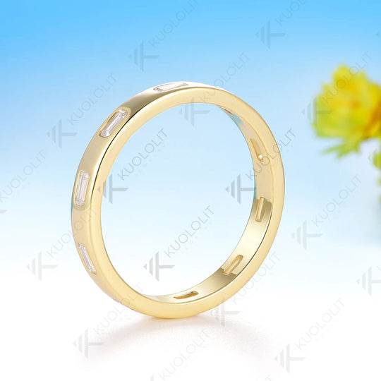 Kuololit 1CTW Emerald Cut Moissanite Custom Ring for Men Women Solid 14K 10K 585 Yellow Gold Wedding Band for Christmas Luxury