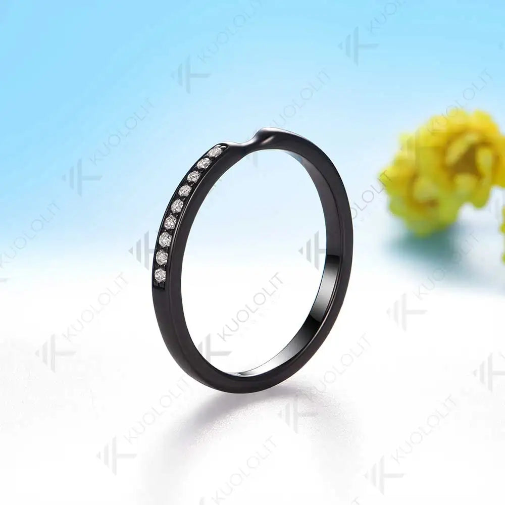 Kuololit Lab Grown Diamond Couple Ring Band Rings for Women Solid 925 Silver Black Rhodium Plated for Christmas Gift Anniversary