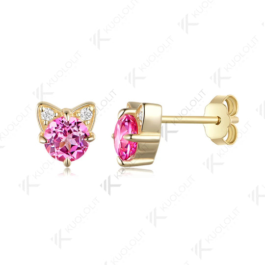 Kuololit 1.1CTW Lab Grown Pink Sapphire Diamond Custom Earrings for Women Solid 14K 10K 585 Yellow Gold for Christmas Gift Party