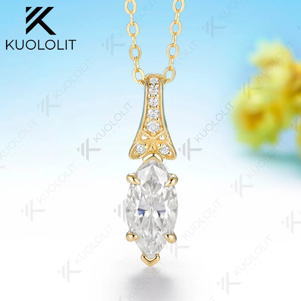 Kuololit 2CT Moissanite Custom Necklace for Women Solid 585 14K 10K Yellow Gold Marquise Necklace for Christmas Gifts Party