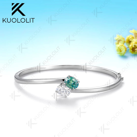 Kuololit 3CTW Cyan Moissanite Bangle for Women Solid 10K Yellow Gold Bracelet Oval Bangle for Engagement Trendy Christams Gift