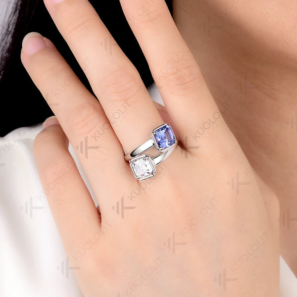 Kuololit 4CTW Moisssanite Lab Grown Sapphire for Women Solid 14K 10K 585 White Gold Asscher Cut for Engagement Wedding Christmas