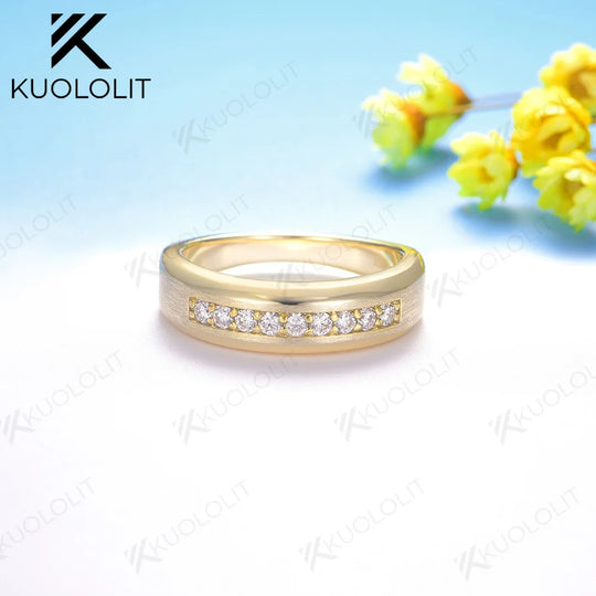 Kuololit 0.27CTW Lab Grown Diamond Brushed Band Rings  for Men Women Solid 14K 10K Gold for Anniversary Engagement Wedding Band