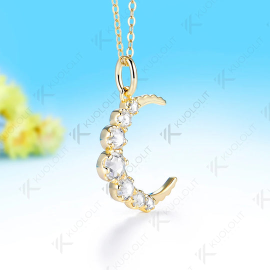 Kuololit 1.3CTW Rose Cut Moissanite Custom Necklace for Women Solid 14K 10K 925 Sliver Yellow Gold for Christmas Gifts Party