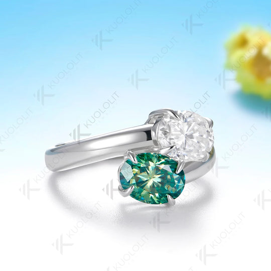 Kuololit 3CTW Cyan White Moissanite Oval Cut  Ring for Women Solid 14K 10K 585 Yellow Gold Ring for Engagement Christmas Gifts