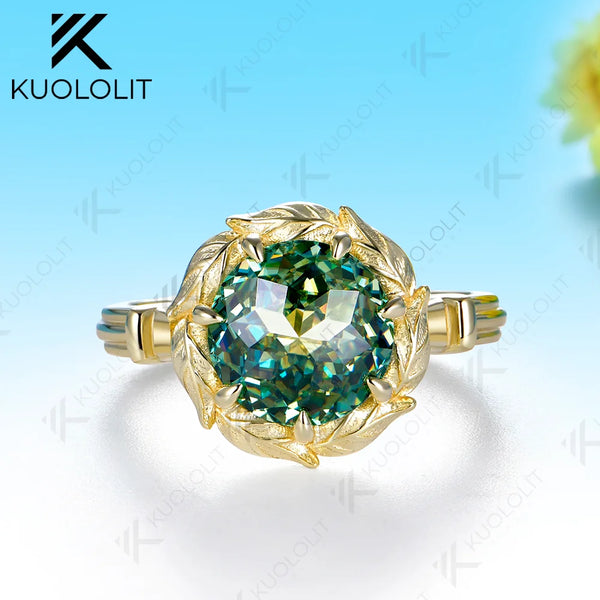 Kuololit 3CT Cyan Moissanite Custom Ring for Women Solid 14K 10K 585 Yellow Gold Jubilee Cut Engagement Ring for Christmas Gifts