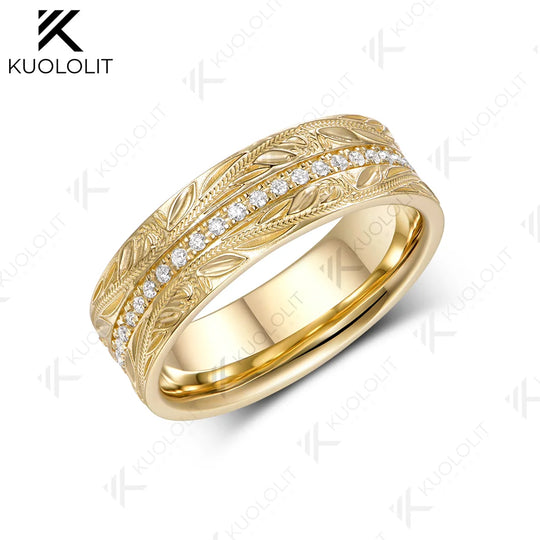 Kuololit 0.55CTW Lab Grown Diamonds 7mm Wedding Band Ring for Men Women Solid 14K 10K Yellow Gold