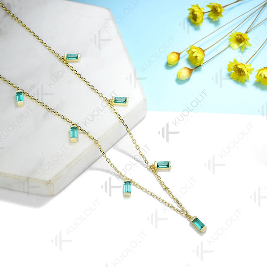 Kuololit 1.15CTW Lab Grown Emerald Necklaces for Women Solid 585 14K 10K Gold 925 Silver Chain for Engagement Party Christmas