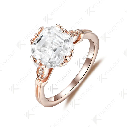 Kuololit 2.5ct Asscher Cut Moissanite Rings for Women PT950 Solid 14K 10K Rose Gold Solitaire Ring for Engagement Christmas Gift