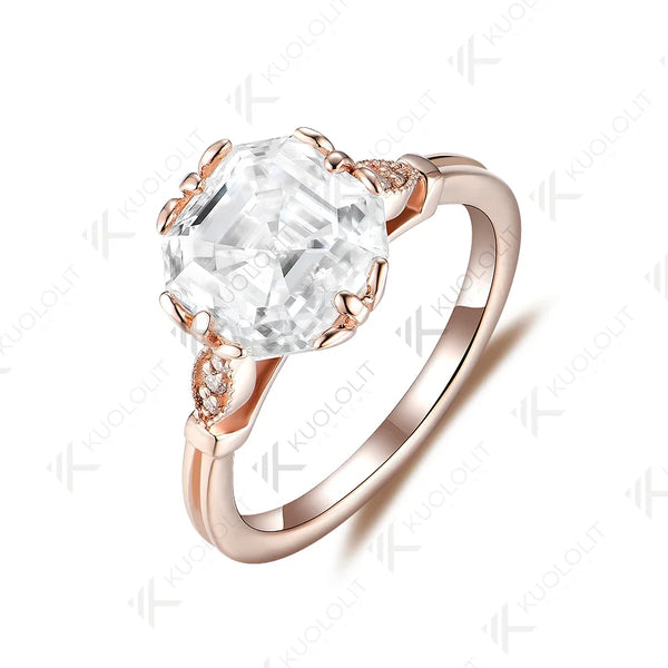 Kuololit 2.5ct Asscher Cut Moissanite Rings for Women PT950 Solid 14K 10K Rose Gold Solitaire Ring for Engagement Christmas Gift
