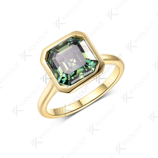 Kuololit 3.5CT Asscher Cut Cyan Moissanite for Women Solid 14K 10K 585 Yellow Gold for Engagement Wedding Christmas Gifts Party