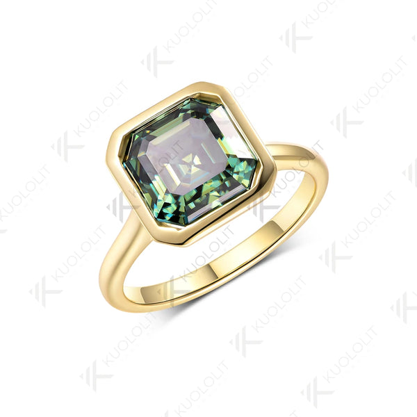 Kuololit 3.5CT Asscher Cut Cyan Moissanite for Women Solid 14K 10K 585 Yellow Gold for Engagement Wedding Christmas Gifts Party